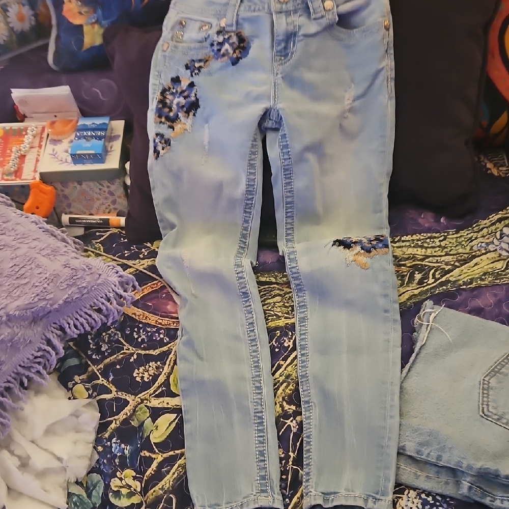 Miss Me Light Blue Embroidered Skinny Jeans